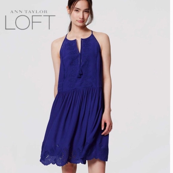 LOFT Dresses & Skirts - LOFT szXS  deep blue eyelet lace sleeveless dress